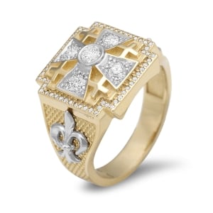 Deluxe 14K Gold Jerusalem Cross Unisex Diamond Ring