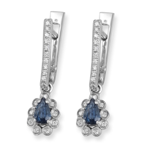 Anbinder 14K White Gold Teardrop Sapphire and Diamond Halo Drop Earrings 