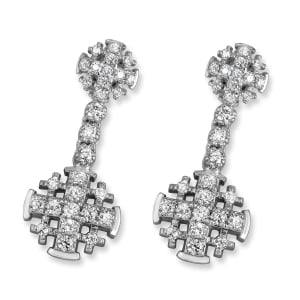 Anbinder 14K White Gold and Diamond Jerusalem Cross Drop Earrings with 58 Diamonds