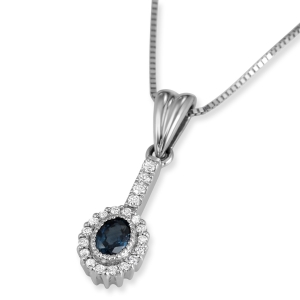 Anbinder 14K White Gold Oval Sapphire and Diamond Halo Drop Solitaire Pendant