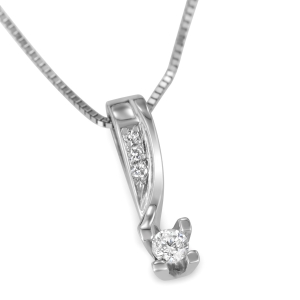 Anbinder 14K White Gold and Diamond Asymmetrical Ribbon Solitaire Pendant with Triple Diamond Accent
