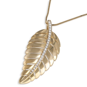 Anbinder 14K Yellow Gold and Diamond Contemporary Palm Leaf Pendant 