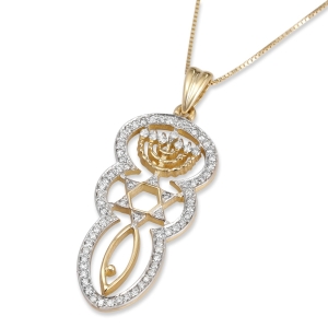 14K Yellow Gold and Diamond Messianic Grafted-In Openwork Bubble Frame Pendant