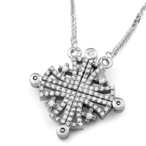 Anbinder Jewelry 14K White Gold Jerusalem Cross Necklace with Diamonds