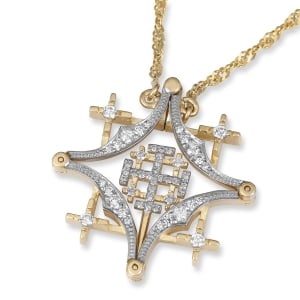 Anbinder Deluxe Two-Tone 14K Yellow and White Gold Magnetic Jerusalem Cross Necklace with Diamonds