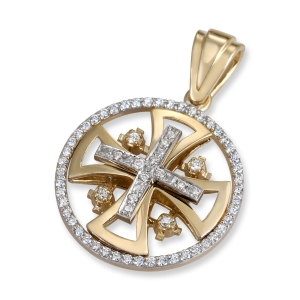Anbinder Jewelry 14K Yellow & White Gold and Diamond Splayed Jerusalem Cross Halo Pendant with 60 Diamonds