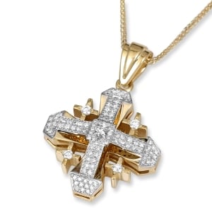 Anbinder Deluxe Geometric 14K Yellow Gold and Diamond Pavé Jerusalem Cross Pendant