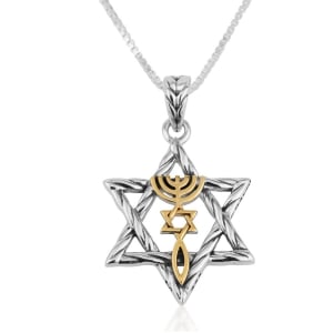 Sterling Silver and Gold Plated Star of David Pendant with Messianic Seal