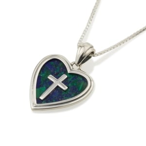 Sterling Silver Cross Necklace with Eilat Stone Heart