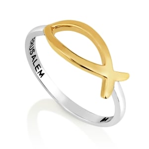 Women's Silver and Gold-Plated Ichthus Ring