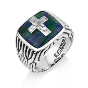 Men's Sterling Silver Latin Cross Ring with Eilat Stone