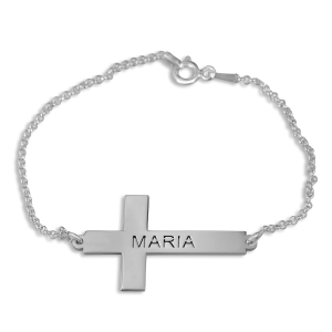 Sterling Silver Personalized Cross English/Hebrew Name Bracelet