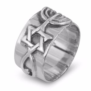 Sterling Silver Embossed Grafted-In Messianic Ring 
