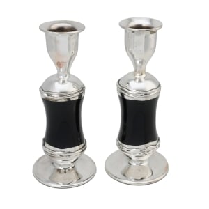 Majestic Handcrafted Sterling Silver-Plated Black Glass Sabbath Candlesticks