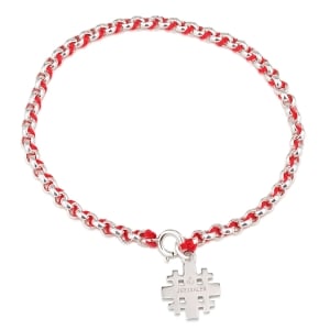 Sterling Silver and Red String Bracelet with Jerusalem Cross Charm