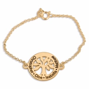 Double Thickness Gold-Plated English/Hebrew Family Tree Name Bracelet 