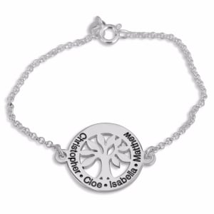 Double Thickness Sterling Silver English/Hebrew Family Tree Personalized Name Bracelet 