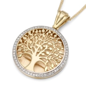14K Gold and Diamond Circular Tree of Life Necklace (Choice of Color)