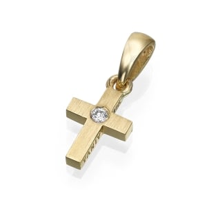 Yaniv Fine Jewelry 18K Gold Latin Cross Pendant With Radiant White Diamond (Variety of Colors)