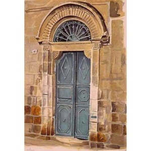 Limited Edition Serigraph of Eliezer Ben Yehuda's Door In Jerusalem by Arie Azene (Signed by the Artist)