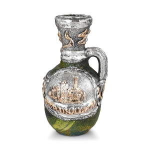 Handcrafted Long-Necked Ceramic Pitcher With Sterling Silver-Plated Jerusalem Motif