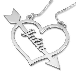 Sterling Silver Heart & Arrow Personalized Name Necklace