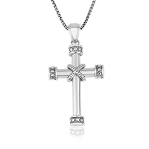 Marina Jewelry 925 Sterling Silver Trinity Cross Necklace with Beaded Design