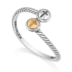 Marina Jewelry 925 Sterling Silver and Gold Plated Cross Ring
