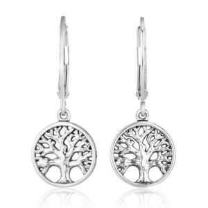 Marina Jewelry 925 Sterling Silver Leverback Earrings With Tree of Life Design
