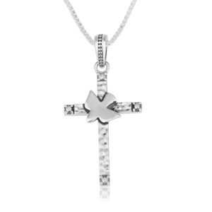 Marina Jewelry 925 Sterling Silver Textured Cross and Holy Spirit Pendant