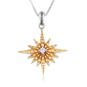 Marina Jewelry Gold-Plated 925 Sterling Silver Star of Bethlehem Pendant With Zircon Stones