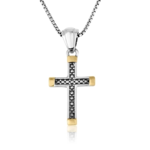 Marina Jewelry Sterling Silver Trinity Cross Necklace with Gold Plated Accents and Beaded Design