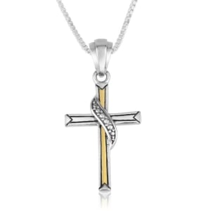 Marina Jewelry Sterling Silver and Gold Plated Trinity Cross Necklace with Beaded Design