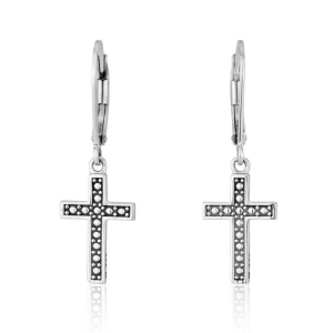 Marina Jewelry Sterling Silver Cross Hanging Loop Earrings