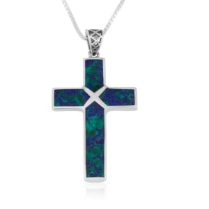Marina Jewelry Sterling Silver Cross Necklace with Eilat Stone
