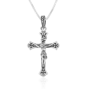 Marina Jewelry Sterling Silver Crucifix Necklace with Bead Accents
