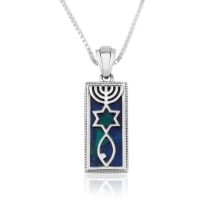 Marina Jewelry Sterling Silver Grafted-In Messianic Seal Necklace with Eilat Stone