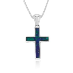 Marina Jewelry Sterling Silver Latin Cross Necklace with Eilat Stone