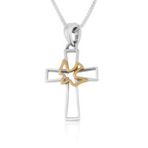 Marina Jewelry Sterling Silver Cross Necklace with Gold Plated Dove of Peace