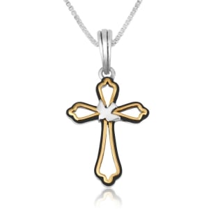 Marina Jewelry Stylish 925 Sterling Silver Cross and Dove Pendant With Gold Plating