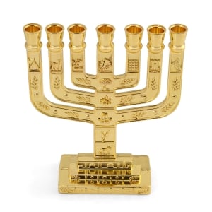 Metal Seven-Branch Menorah with Tribes of Israel
