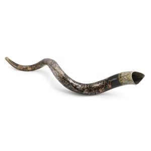 Hand Painted Kudu Shofar Horn with Old City of Jerusalem in Copper and Gold 