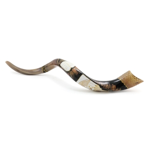 Hand Painted Kudu Shofar Horn with Holy Temple and Tablets of the Law