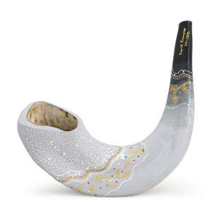 Hand Painted Elegant White and Black Gradient Ram’s Horn Shofar 