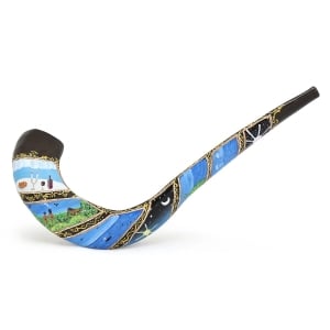 Hand Painted Ram’s Horn Shofar with Seven Days of Creation