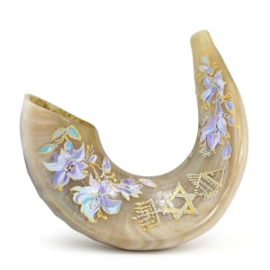 Hand Painted Floral Grafted-In Messianic Seal and Jerusalem Design Shofar