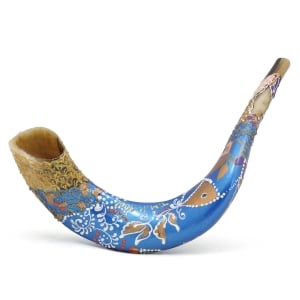Hand Painted Grafted-In Messianic Seal Jerusalem Shofar (Blue)