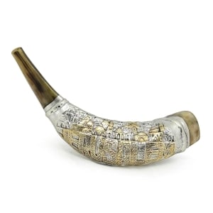 925 Sterling Silver Plated Ram’s Horn Shofar with Jerusalem View (Choice of Sizes)