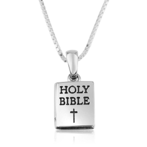 Marina Jewelry Sterling Silver Holy Bible Charm Necklace with Prayer