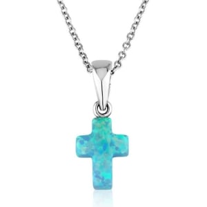 Marina Jewelry Sterling Silver Blue Opal Roman Cross Necklace